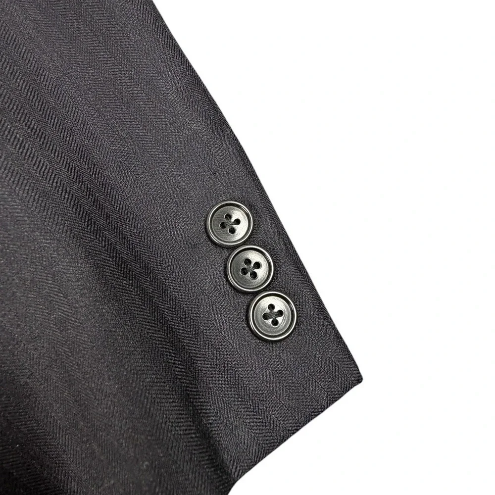 Luciano Barbera Mens Blazer Double Breasted Herringbone Black Wool 46R